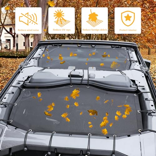 RERPRO Sunshade Compatible with 2024 Jeep Wrangler JL 4 Door 4XE Hard Top Accessories Front Rear Sun Shade Soft Mesh Top Bimini Roof Bikini Cover, Keep Airbag Function, Front Rear Door Black