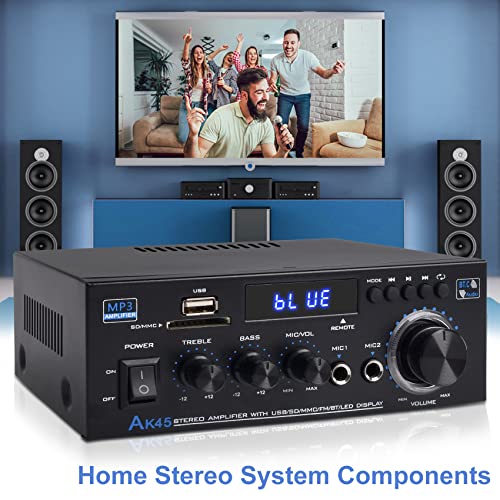 Stereo Audio Amplifier Receiver, 300Wx2 Home Dual Channel Bluetooth 5.0 Sound Speaker Amp, Home Amplifiers Fm Radio, Usb, Sd Card, With Remote Control Home Theater Audio Stereo System Components #TOP5