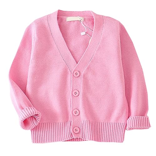 Kids Girls Boys V-Neck Cardigan Sweater School Uniforms Button Long Sleeve Knit Tops