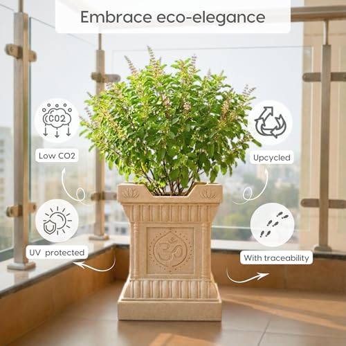 Image of Eha Earth-Friendly Brindavan Tulsi Pots for Home Big Size | 17 inch, Pack of 1 | Heavy Duty Tulasi Pot Made with Rice Husk & Bamboo Biocomposite | UV Protected Plant Pots | Tulasi Kota Set | Sand Dune