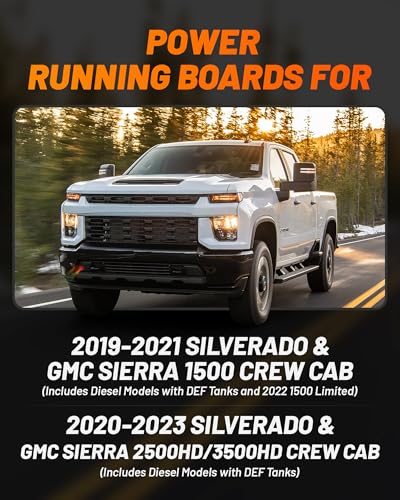 Image of WOLFBOX Power Running Boards for Silverado & Gmc Sierra 2019-2021 1500 /2020-2023 2500 3500 Crew Cab, Automatic Electric Retractable Side Steps with LED Lights, Easy-to-Install Waterproof Motor