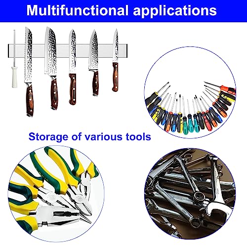 Nutabevr 30cm porta coltelli cucina magnetico, Portacoltelli Magnetico in Acciaio Inox, Striscia magnetico che può essere installato senza forare, per coltelli da cucina, coltelli da frutta, forbici - immagine 3