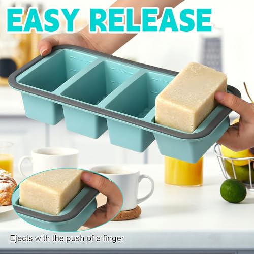 Hojalis 2Stück Suppen Einfrieren Behälter, Silikon Gefrierform Suppe mit Deckel 4 Gitter, 250ml Silikon Gefriertablett, BPA-frei, Stapelbare Gefrierbehälter für Suppe Brühe Sauce Eiswürfel (4 Gitter)