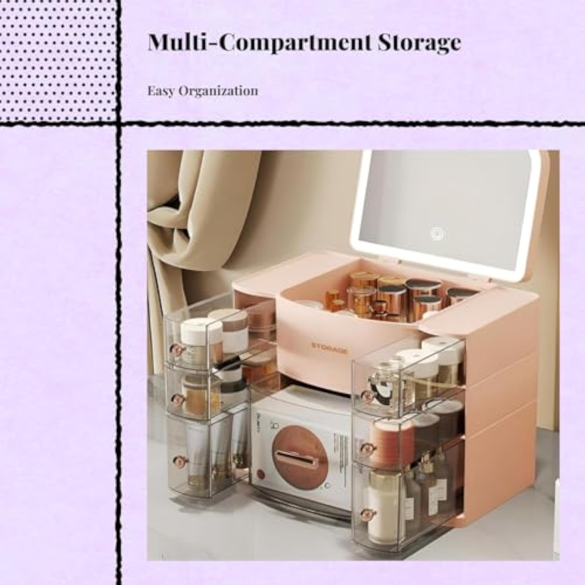Large Capacity Makeup Organizer Box with Mirror