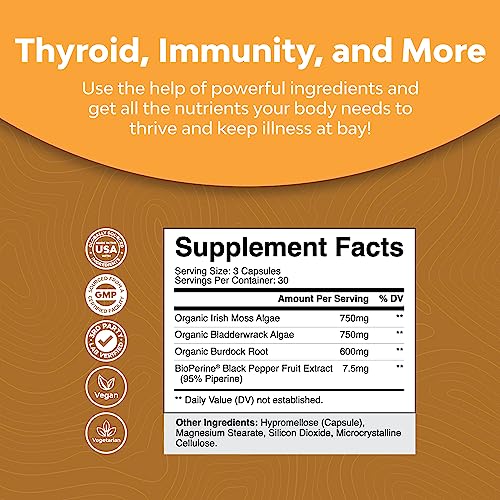 Bundle Of Herbal Thyroid Support For Weight Loss And Organic Irish Sea Moss Capsules - Advanced Metabolism Booster Energy - With Burdock Root Superfood Blend For Immune Support #TOP4