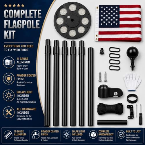 GHOSOONE 25FT 12 Gauge Flag Pole for Outside House with Solar Light by GHOSOONE - Image 6