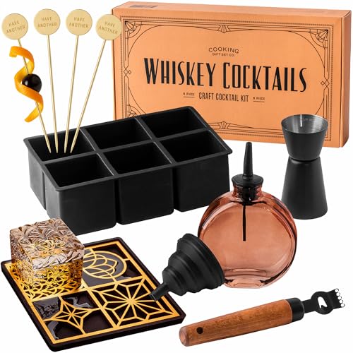 Whiskey Cocktail Kit | Cool Bar Accessories Including Engraving Ice Cube and Mold to Make Unique Gifts for Dad and Mixologist Using Old Fashioned Mixology Tool Set