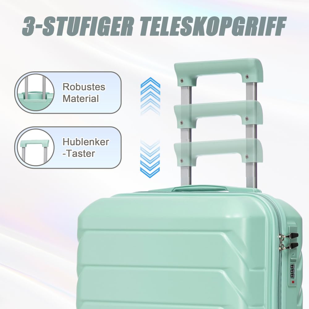 Zestaw walizek z tworzywa ABS Spinner z zamkiem szyfrowym, walizka podróżna z rolkami, twarda obudowa, na podróż, urlop, bagaż podręczny i podróż służbową, Miętowy zielony + ABS, Klasyczny
