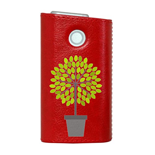 glo グロー グロウ 専用 レザーケース レザーカバー タバコ ケース カバー 合皮 ハードケース カバー 収納 デザイン 革 皮 RED レッド 植物 シンプル 緑 009622