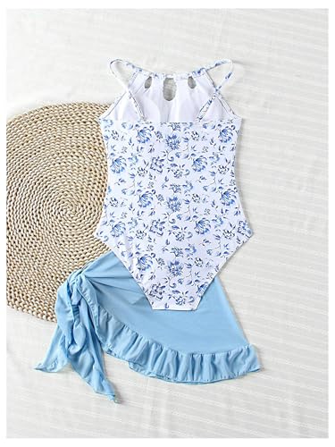 Milumia Girl's Floral Halter Cutout One Piece Swimsuit with Ruffle Cover Up Skirts2