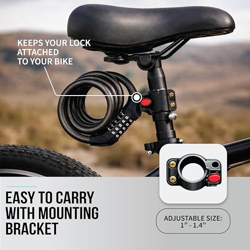 Image of Robustt 5 Digit Resettable Combination Lock with Mounting Bracket |1.2m Long, 10mm Thick Cut-Resistant Braided Steel with PVC Coating | Keyless Number Lock for Cycle, Bike, Helmet & Gate