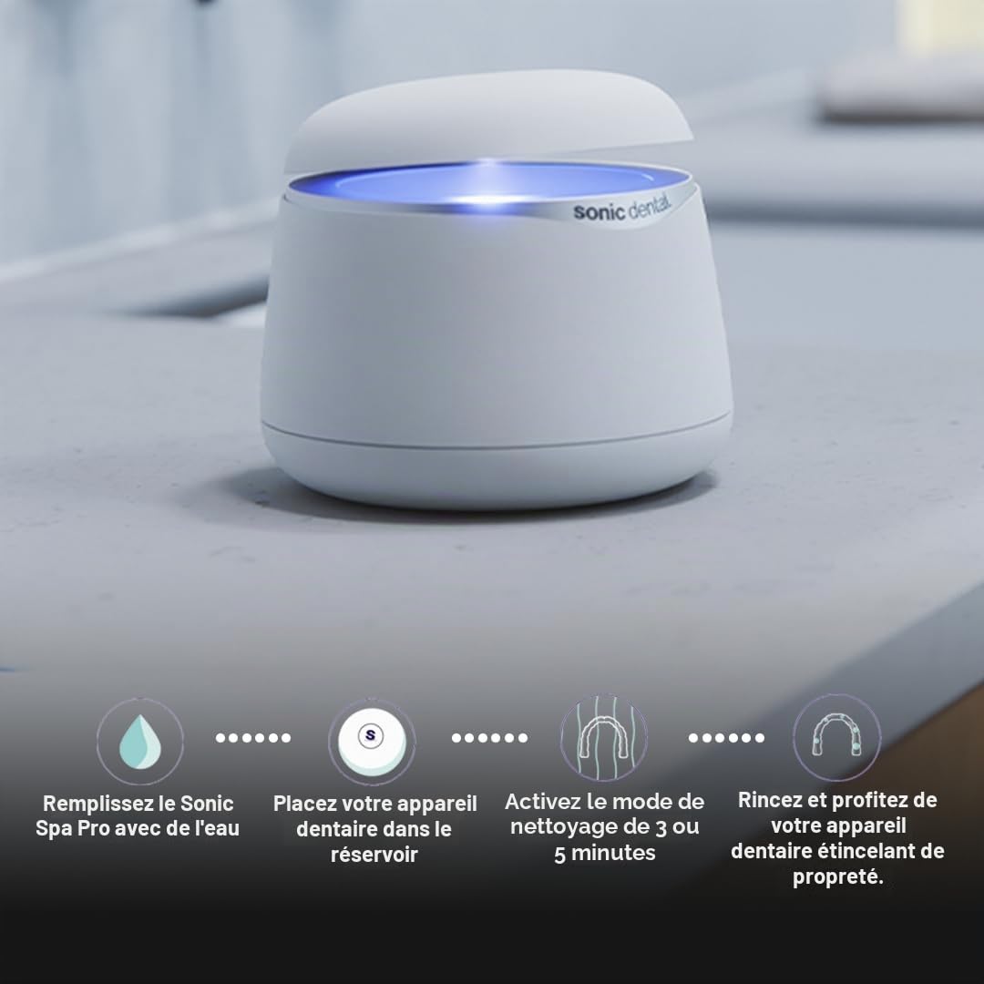 Sonic Spa Pro Steribrite Nettoyeur ultrasonique UV-C pour appareils dentaires Blanc nacré