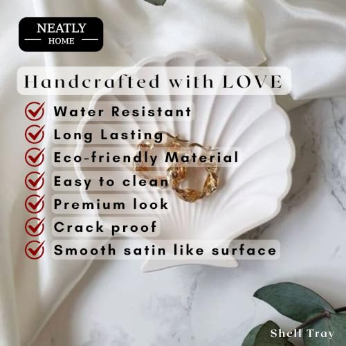 Image of Aesthetic Handmade Small Shell Trinket Tray Handmade | Jewelry Organizer | Vanity Tray for Women | Minimalist Home Decor, Candle Holder & Multipurpose - (10 x 10 cm)
