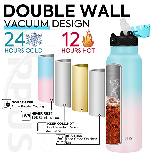GOPPUS 750ml/24oz Insulated Water Bottles with Straw 0.75 Litre Metal Bottles Steel Thermal Flask Stainless Steel Gym Bottle Double Walled Drinks Bottle Leakproof Hot/Cold Water Flask BPA Free - Image 4