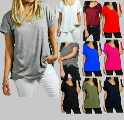 SXME MIGHT SAY Camiseta de manga corta con cuello en V para mujer, talla grande, holgada, lisa, Lunares., 36-50
