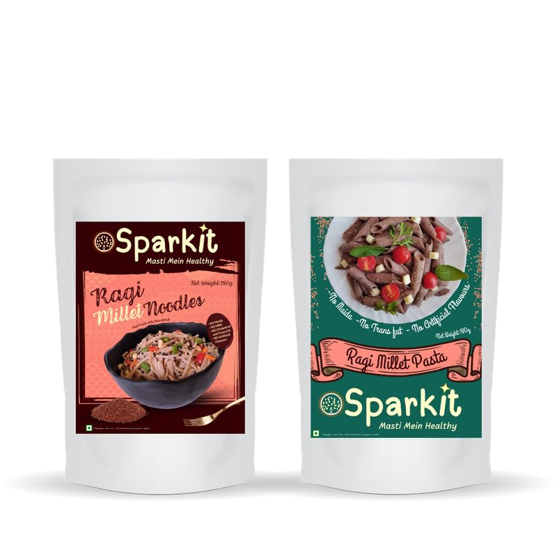 Sparkit Masti Mein Healthy Ragi Millet Noodles and Pasta | No Maida, No MSG, Sun-dried, Not Fried, No Preservatives | Pack of 2