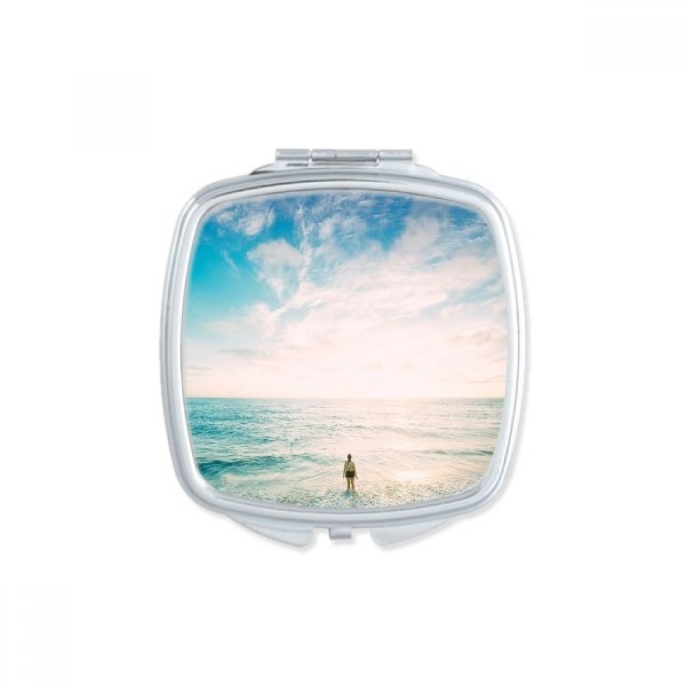 Miroir portable de maquillage compact motif photo mer sable mignon