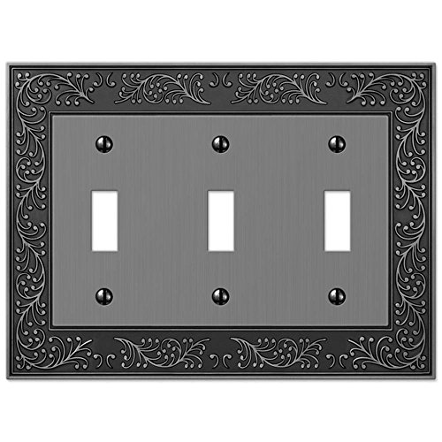 Image of Amerelle 43TTTAN English Garden Wallplate, 3 Toggle, Cast Metal, Antique Nickel, 1-Pack