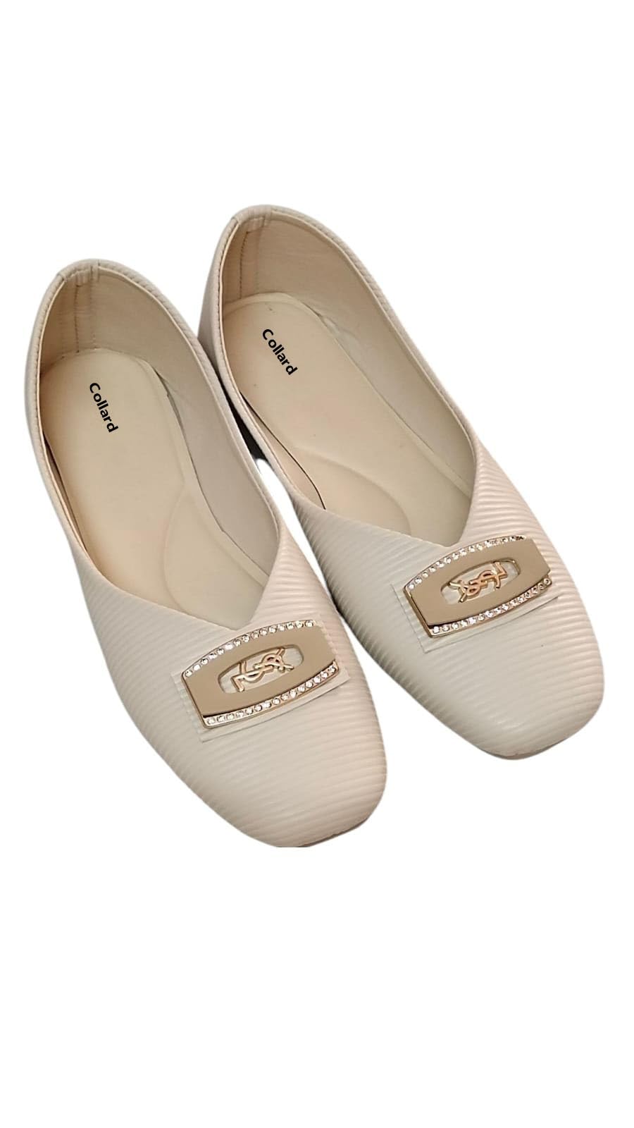 collard Bow Belly Flat Ballet Shoes for Women, Faux Leather, Slip-On, Pointed Toe, Lightweight, Casual Wear Plus Size(Cream)-picture-34