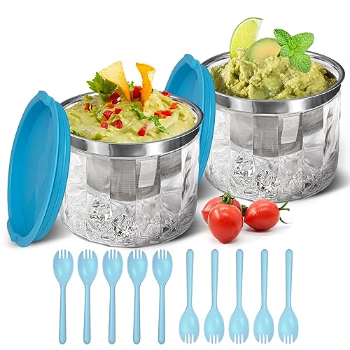 INNOVATIVE LIFE Ice Bowls for Serving Cold Food 2Pack, 25oz Dip Chiller Bowl Platters for Sauces, Salsa, Guacamole, Salad, Pasta