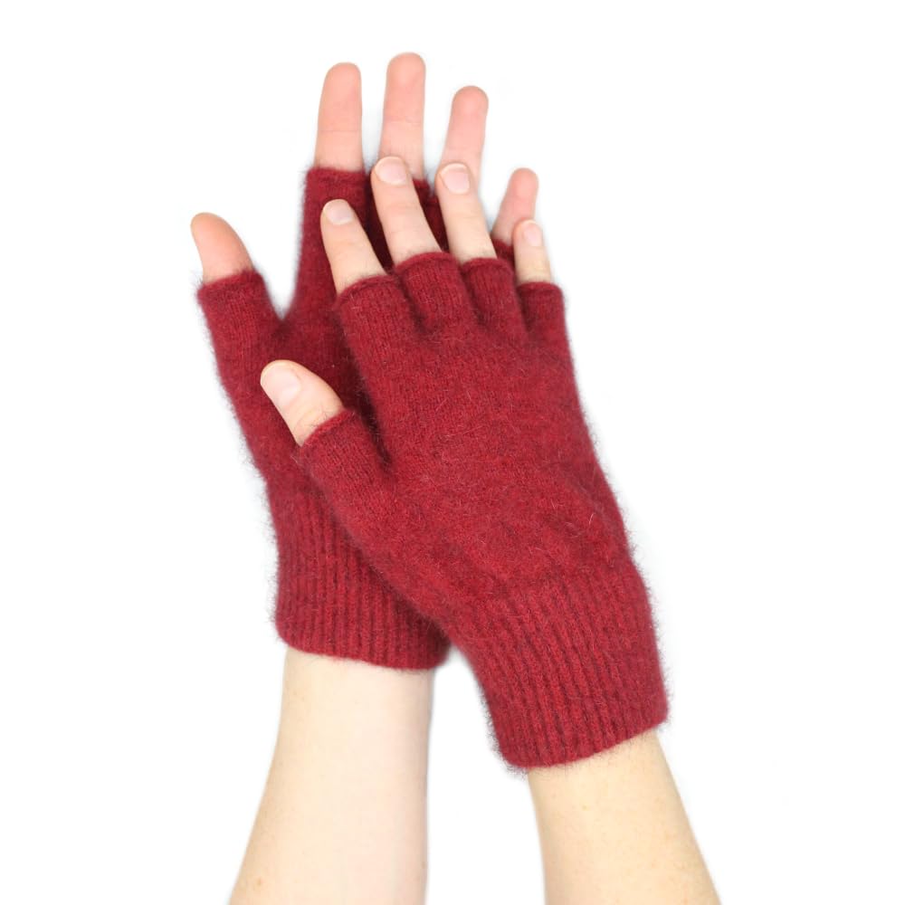 Native World Womens Possum Merino Wool Fingerless Gloves For Women and Men, Soft Extremely Warm (Berry, Large)