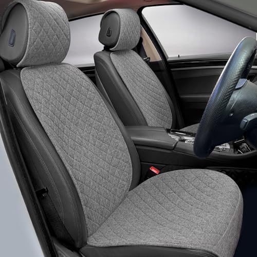 BOPUOVRE Linen Car Seat Covers Front Seat Covers Breathable Cloth Fabric Car Seat Protector - Universal Fit for Cars, Vans, SUVs, Trucks - 2 Units - Gray