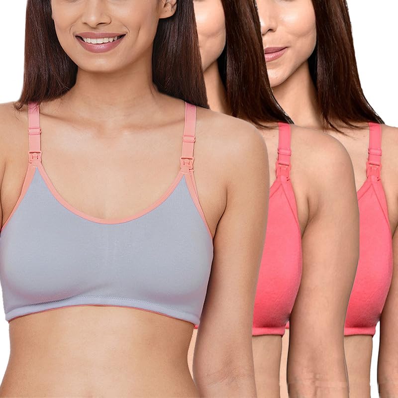 Image of Inner Sense Organic Cotton Bamboo Nursing Bra for Women I Non Padded Feeding Bra with Keyhole Back Design I Wire Free Maternity Innerwear with Full Coverage