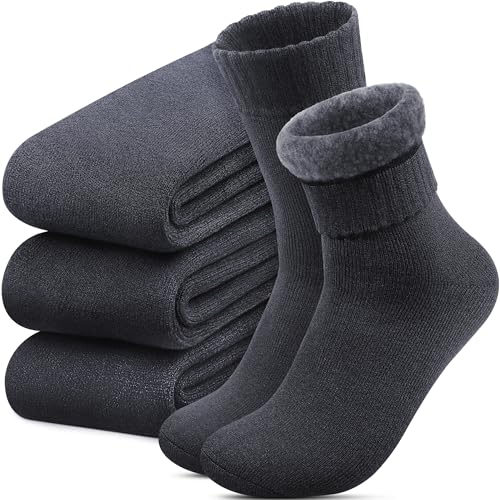 Reamphy 3 Pairs Thermal Socks for Men 6-13, Thick Warm Winter Outdoors Hiking Socks Mens