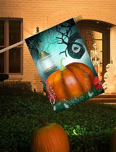 Pickako Halloween Autumn Fairy Forest Pumpkin Trees Mushroom Lantern Butterfly Spider House Flag 28 X 40 Inch, Double Sided Large Garden Yard Welcome Flags Banners For Home Lawn Patio Outdoor Decor #TOP2
