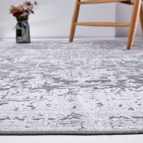 Roomtalks Flatweave Ultra Thin Vintage Persian Round Circle Area Rug 4Ft Non-Slip Heavy Duty Tpr Backed, Ivory Gray Boho Distressed Oriental Throw Rugs For Kitchen Bathroom Entryway Indoor Bedroom #TOP4
