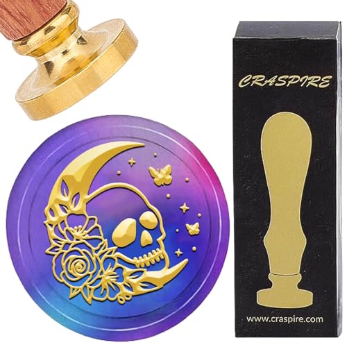 CRASPIRE Skull Wax Seal Stamps Moon Rose Vintage Removable Brass Sealing Stamp Heads 25mm with Wooden Handle for Wedding Valentine's Day Party Envelopes Invitations Gift Packing Decoration