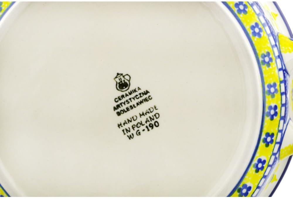 Polmedia Polish Pottery Round Baker with Handles - Sunshine Pattern Handmade in Boleslawiec Poland by Ceramika Artystyczna + Certificate of Authenticity