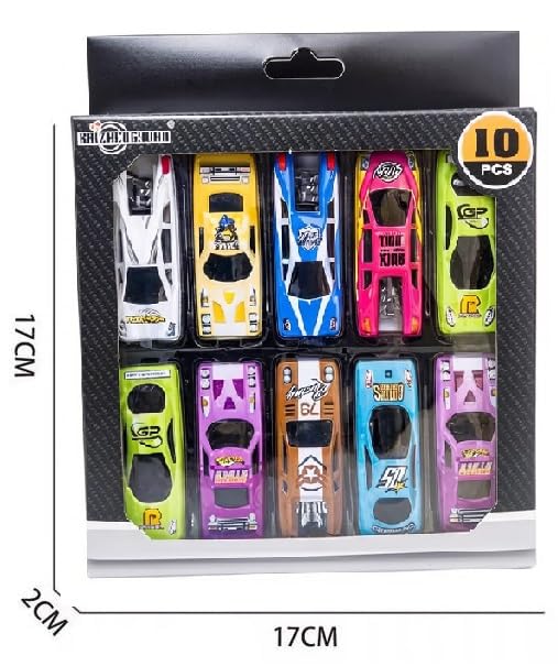 Image of Mini Plastic Car Toy Set for Kids Pack of 10 Die Cast Free Wheel Racing Cars Multicolor Vehicle Toys Gift for Boys and Girls
