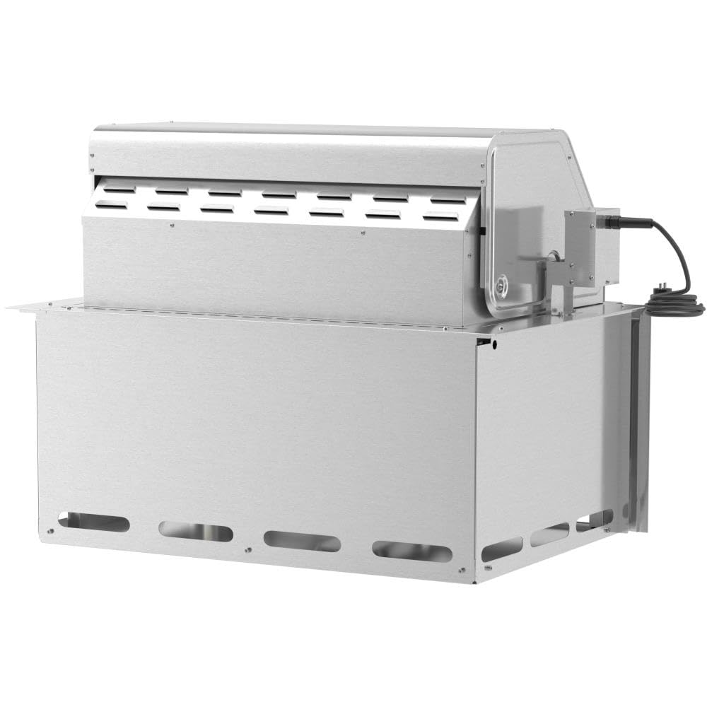 Einbau Gasgrill "Hermann XL - Pro" Edelstahl Einbaugrill mit Einfassung, Deckel und Drehspieß für Outdoor Küche Grillküche – Fettwanne mit Frontauszug – 4x5kW Brenner – Made in Germany