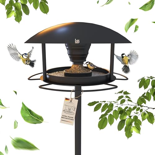Schenk Vogelhaus mit Ständer Wetterfest [3 in 1 XXL Vogelfutterhaus] Futterhaus für Vögel Metall - großes, Robustes Vogelhäuschen, Vogelvilla, Futterhäuschen stehend | Langlebig, Moderns Design