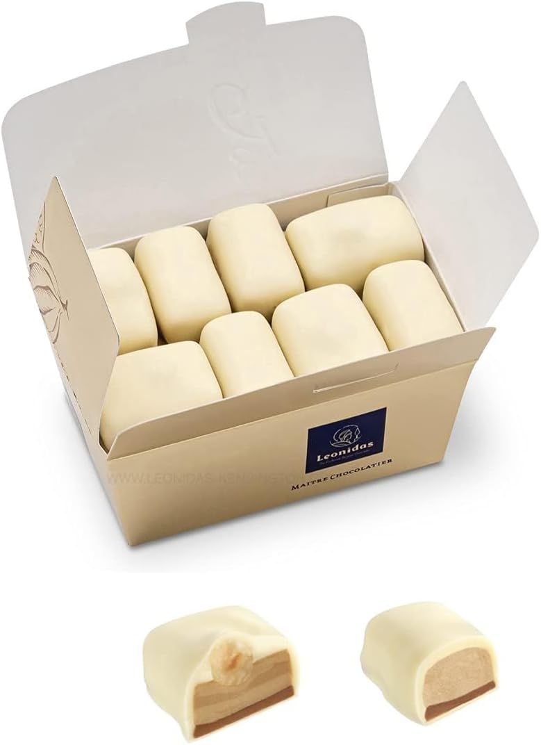 Leonidas Manon Café White Chocolates Gift Box (16 Pieces) Luxury Belgian White Chocolates with & without Whole Hazelnut Coffee Buttercream & Praline Filling Premium Belgian Chocolatier Gift Selection