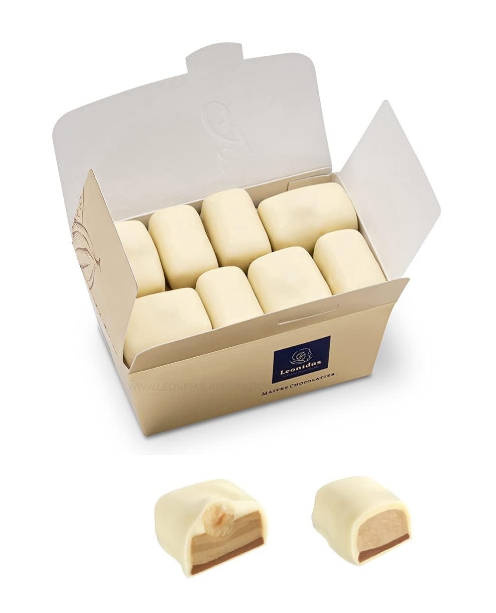 Manon Café White Chocolates Gift Box (16 Pieces) Luxury Belgian White Chocolates with & without Whole Hazelnut Coffee Buttercream & Praline Filling Premium Belgian Chocolatier Gift Selection
