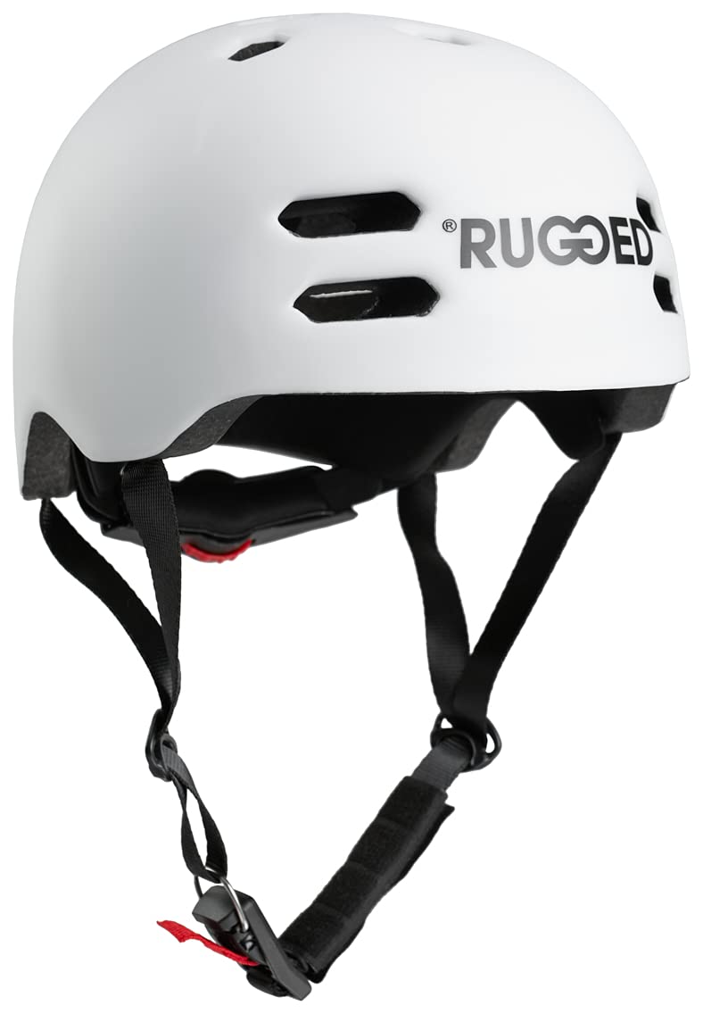 Rugged Casque pour scooter cascade, skateboard adulte, roller, vélo - Casque de skate réglable (M (55-58 cm), blanc)