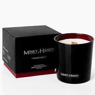 Crackling Wood Wick Candles - Natural Hand Poured Scented Soy Candles - Vanilla Sandalwood Cedar - Black Jar - Clean Burn - 10oz