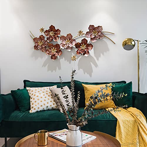 Decoración de pared de flores 3D Arte de pared de metal grande de lujo hecho a mano para sala de estar Dormitorio Cocina Baño Casa de campo Comedor, 125 × 49 cm(Color:B) Cover