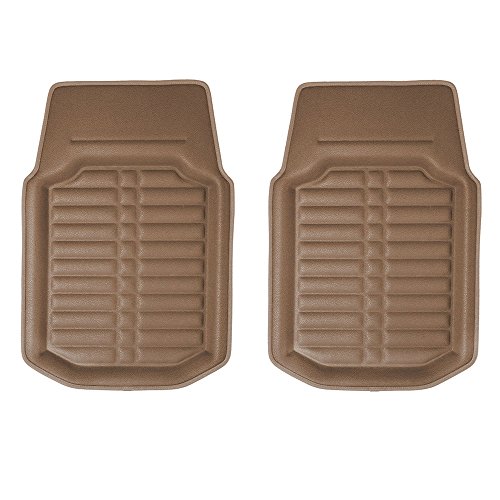 Image of FH Group Automotive Floor Mats - PU Leather Floor Mats, Deep Dish Design, Floor Mats for Cars, Universal Fit Floor Mats Front Set, Floor Mats for Most Sedan, SUV, Truck Floor Mats Solid Beige