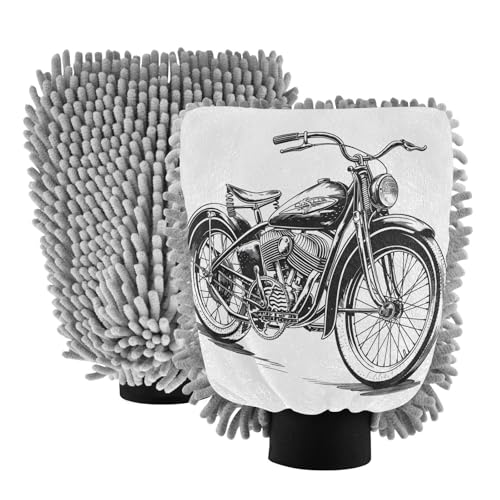 Hezely Motorcycles Pattern Car Wash Mitt, 2PK Scratch Free Lint-Free for Car Washing and Detailing