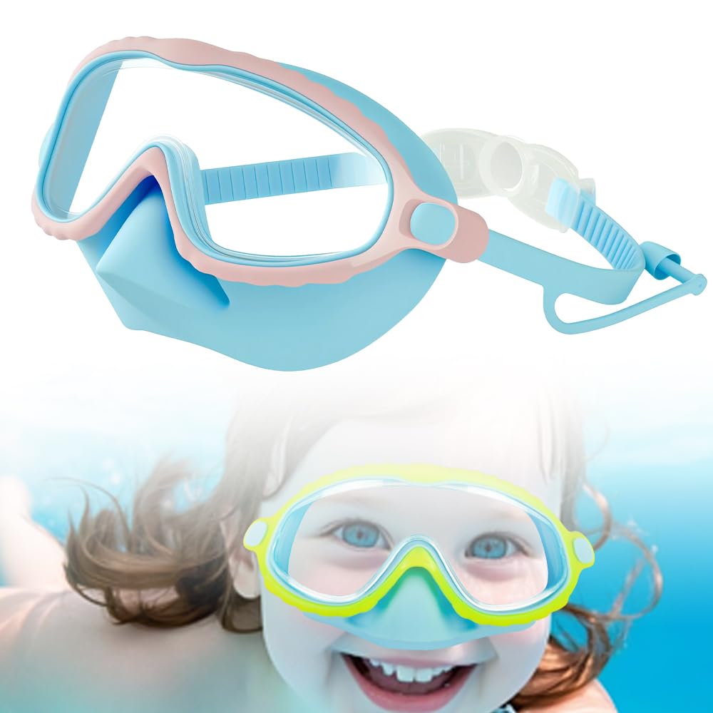 Kids Swim Goggles with Nose Cover, 2025 Upgrade Toddler Goggles Swim Mask with HD Large Frame, Anti-Fog No Leak Diving Mask for Kids Youth 4-16