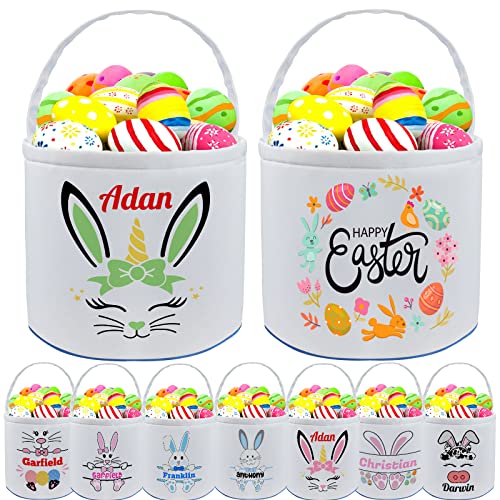 Image of Personalized Easter Basket with Name Handle,Custom Easter Baskets Bags for Kids Boys Girls Candy Eggs