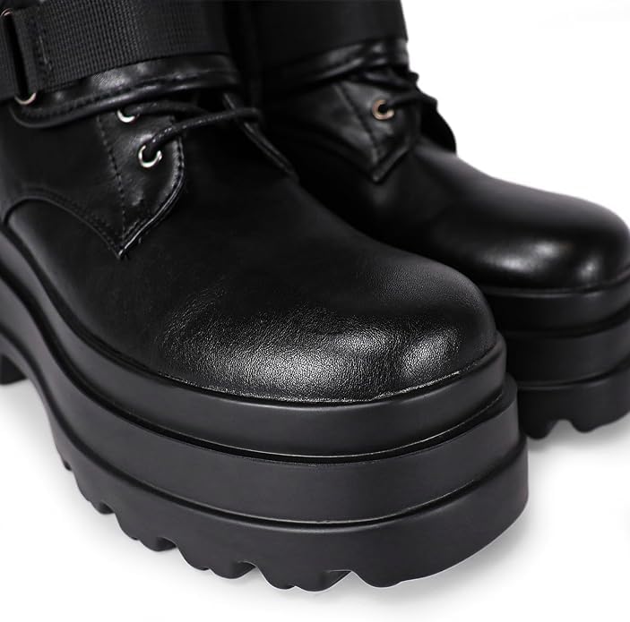 Liliana Women's Combat Boots Square Toe Lace Up Booties Fashion Chunky Platform Boots Jaded-24