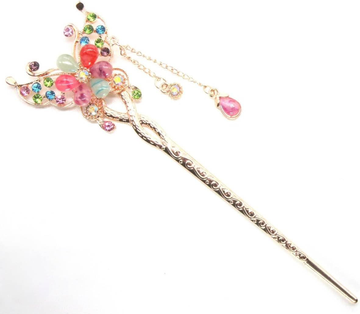 かわいい おしゃれ かんざし 一本 髪飾り 和装 アンティーク 金属 ピンクゴールド ジルコニア cz 蝶 ちょう ヘアアクセサリー