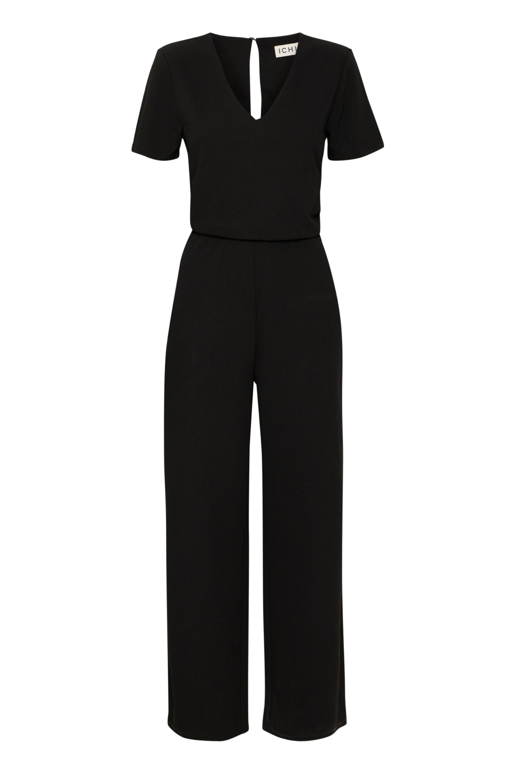 ICHI IXMILA Damen Overall Jumpsuit Einteiler mit V-Ausschnitt Hakenverschluss freie Rückenpartie leicht elastisch Regulat fit