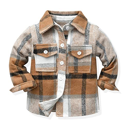 Toddler Little Boys Girls Long Sleeve Button Down Plaid Shirts Fall Winter Warm Jackets Family Photos Tops