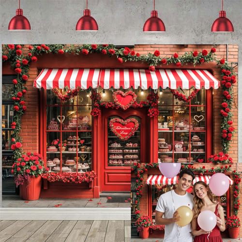 Valentines Day Backdrop, Desserts Store Red Rose Love Heart Brick