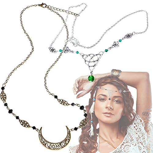 2 Pièces Boho Chaîne, Bijoux de Tete Oriental, Accessoire Cheveux Mariage Boheme, Chaine de Tete Medievale, Boho Tête Chaîne avec Cristal et Motif Lune,...